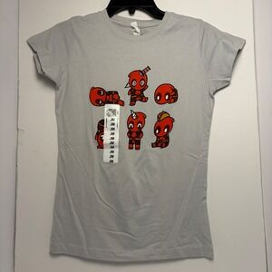 Marvel TeeTurtle Deadpool Chibi Graphic Tee Gray Ladies Fitted Medium NWT